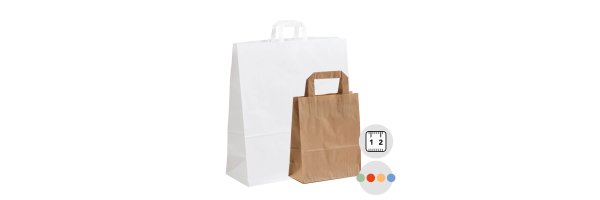 Papiertaschen mit Flachhenkel - braun oder weiß