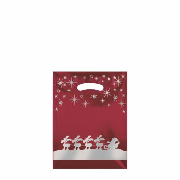 Kleine Plastiktasche mit Weihnachtsmotiv 25x33 cm - rot/silber