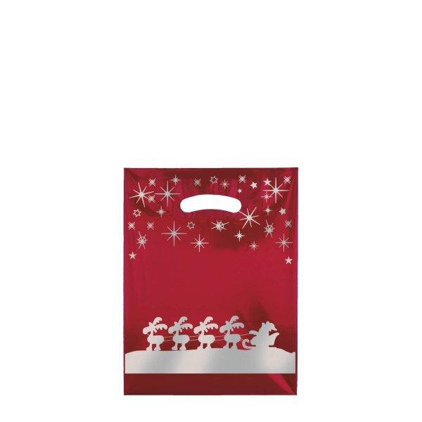 Kleine Plastiktasche mit Weihnachtsmotiv 25x33 cm - rot/silber