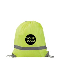Nylon-Rucksack mit Reflektorband - Format 36x40 cm - fluorgelb - bedruckt mit Logo