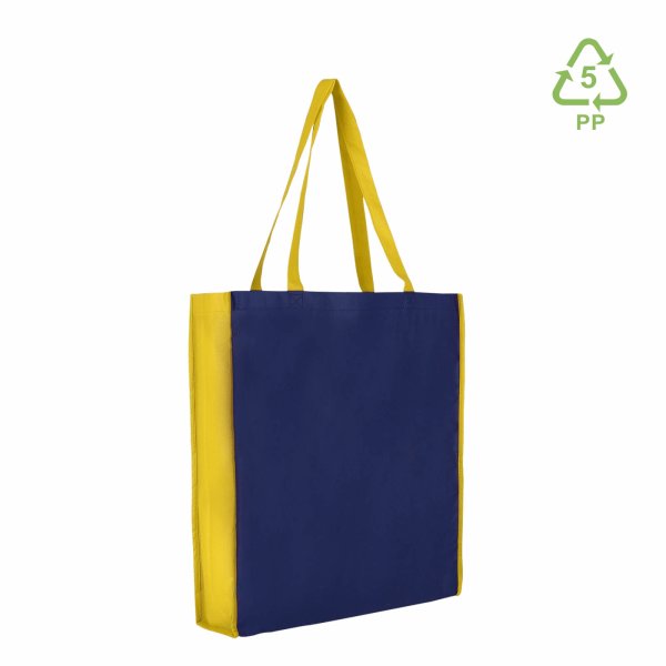 Shopper Non-Woven - Vliestaschen mit zwei langen Henkeln - Boden- und Seitenfalte - Format 38+10x42 cm - dunkelblau/gelb