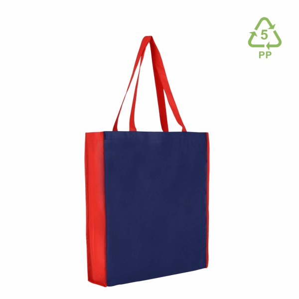 Shopper Non-Woven - Vliestaschen mit zwei langen Henkeln - Boden- und Seitenfalte - Format 38+10x42 cm - dunkelblau/rot