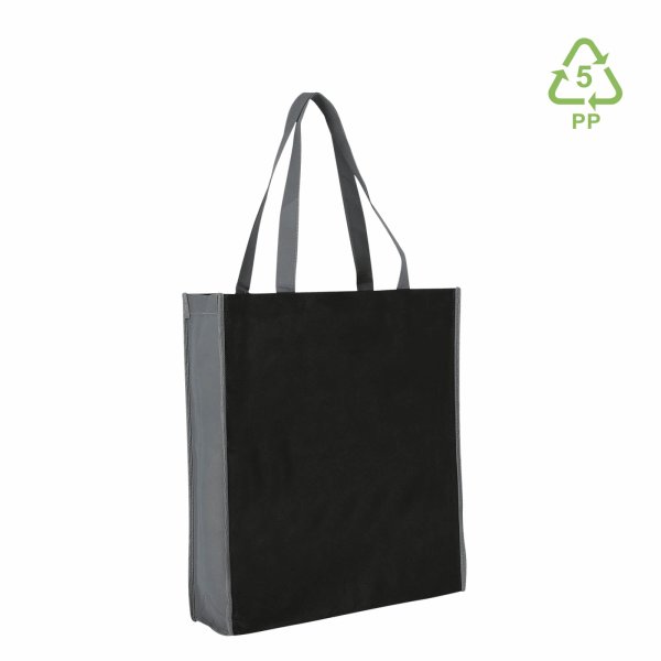 Non-Woven Shopper mit Boden- und Seitenfalte - Hochformat 38+10x42 cm - schwarz/grau