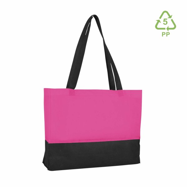 Shopper Non-Woven - Vliestaschen mit zwei langen Henkeln - Boden- und Seitenfalte - Format 38+10x29 cm - pink/schwarz