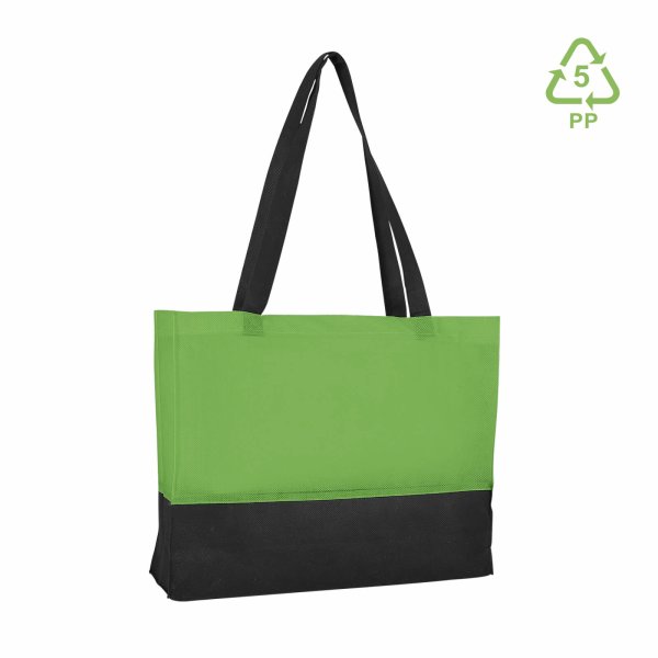 Shopper Non-Woven - Vliestaschen mit zwei langen Henkeln - Boden- und Seitenfalte - Format 38+10x29 cm - grün/schwarz