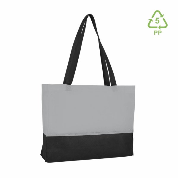 Shopper Non-Woven - Vliestaschen mit zwei langen Henkeln - Boden- und Seitenfalte - Format 38+10x29 cm - grau/schwarz