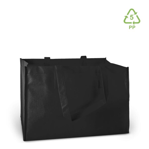 Vliestragetasche mit extra breitem Boden und langen Griffen - 50+30x32 cm - schwarz