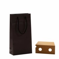 2er Flaschen Recycling-Papiertragetasche mit schwarzer Baumwollkordel - Format 20+09x38 cm - Recycling Kraftpapier - 170 g/qm - schwarz