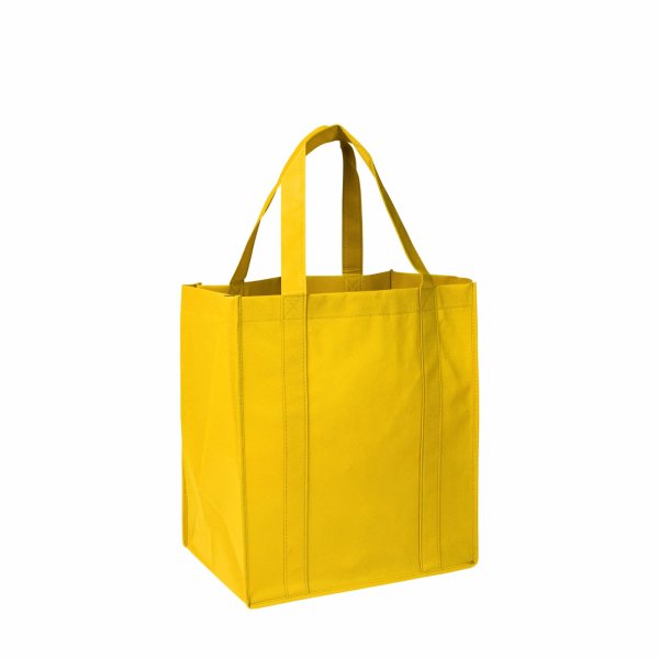Vliestragetasche mit breiter Bodenfalte und mittellangen Griffen aus Non-Woven - Format 33+25x38 cm - gelb
