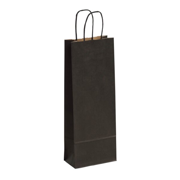 1er-Flaschentasche aus Papier im Format 15x8x39,5 cm - schwarz