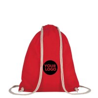 Baumwollrucksack - Format 38x46 cm - Tragekordeln - rot -...