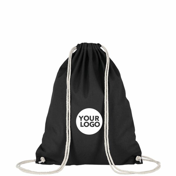Rucksack aus Baumwolle mit zwei Tragekordeln - Format 38x46 cm - schwarz