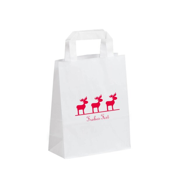 Kleine Weihnachtstasche aus weißes Papier 18x8x22 cm - rote Elche