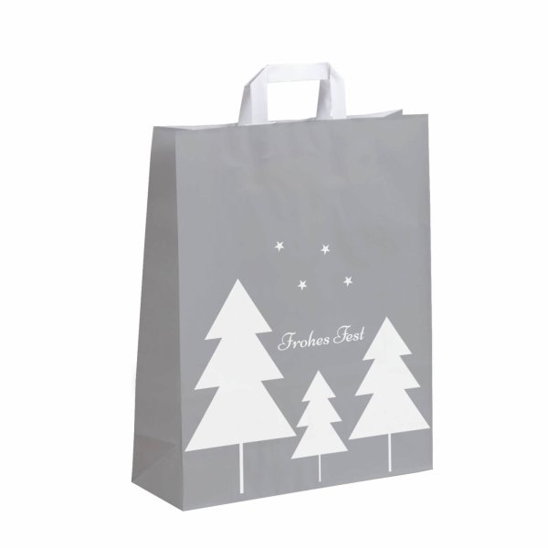 Große Papiertasche für Weihnachten 32x12x40cm - Tannenwald taupe