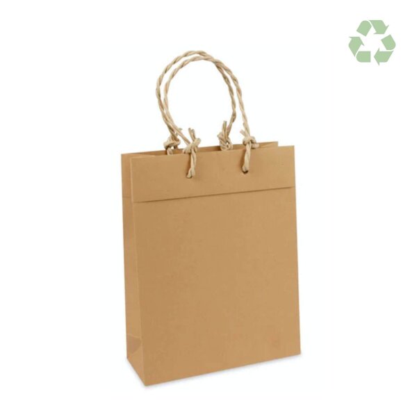 Recycling-Papiertasche mit handgeknüpften Kordeln 20+8x26 cm - braun