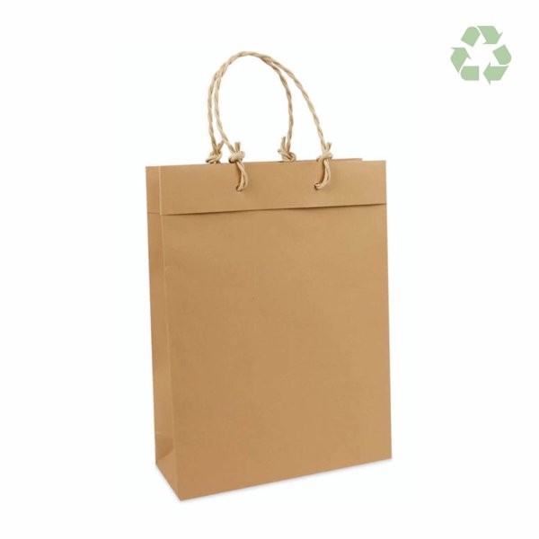 Recycling-Papiertasche mit handgeknüpften Kordeln 26+10x35 cm - braun