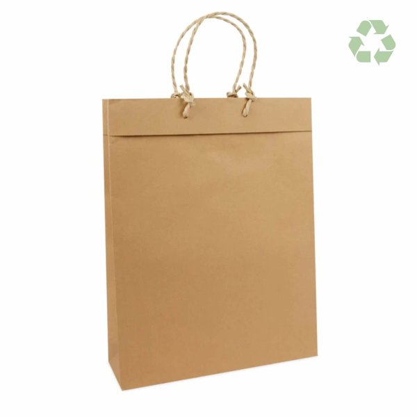 Recycling-Papiertasche mit handgeknüpften Kordeln 31+10x40 cm - braun