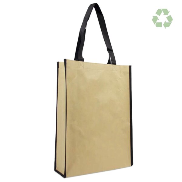 Exklusive Tragetasche - Format 30+10x40 cm - Recyclingpapier mit Non-Woven - braun / schwarz