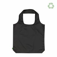 Faltbare Einkaufstasche aus recycelten PET-Flaschen mit Steckfach 42x45 cm - schwarz - entfaltet