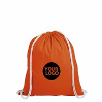 Rucksack aus Baumwolle - Format 38x42 cm - orange bedruckt mit Logo