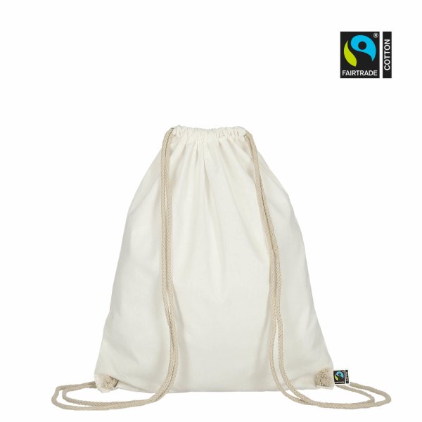 Rucksack aus FAIRTRADE-Baumwolle mit zwei Tragekordeln - Format 38x46 cm - weiß