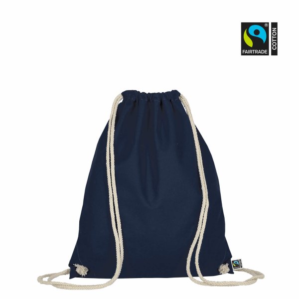 Rucksack aus FAIRTRADE-Baumwolle mit zwei Tragekordeln - Format 38x46 cm - dunkelblau