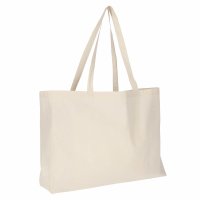 XL-Shopper aus Baumwolle mit Boden-/Seitenfalte und zwei langen Henkeln - Format 48+12x36 cm - naturfarben