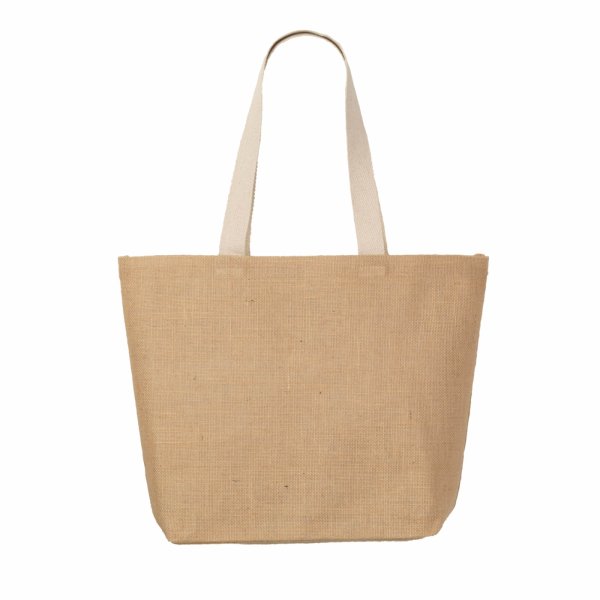 Jute-Einkaufstasche mit beigen Baumwollgriffen - Format 48+15x35 cm