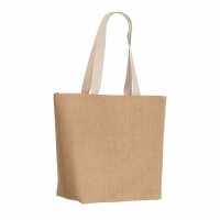 Jute-Einkaufstasche mit beigen Baumwollgriffen - Format 48+15x35 cm - Größe: L - naturfarben