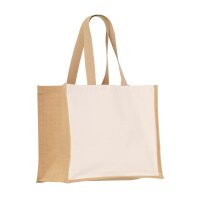 Jute-Canvas-Tasche - Format 42+19x33 cm - lange Griffe - naturfarben