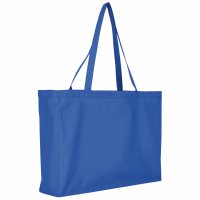 XL-Shopper aus Baumwolle mit Boden-/Seitenfalte und zwei langen Henkeln - Format 48+12x36 cm - royalblau