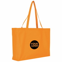 XL-Shopper aus Baumwolle mit Boden-/Seitenfalte und zwei langen Henkeln - Format 48+12x36 cm - orange