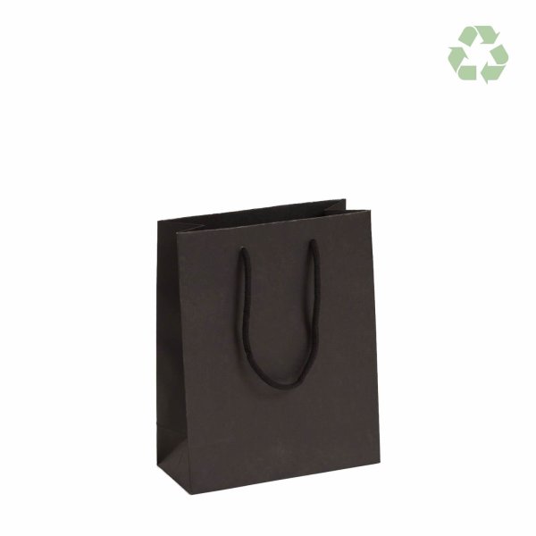 Recycling-Papiertasche mit Baumwollkordeln 22+10x27 cm - schwarz