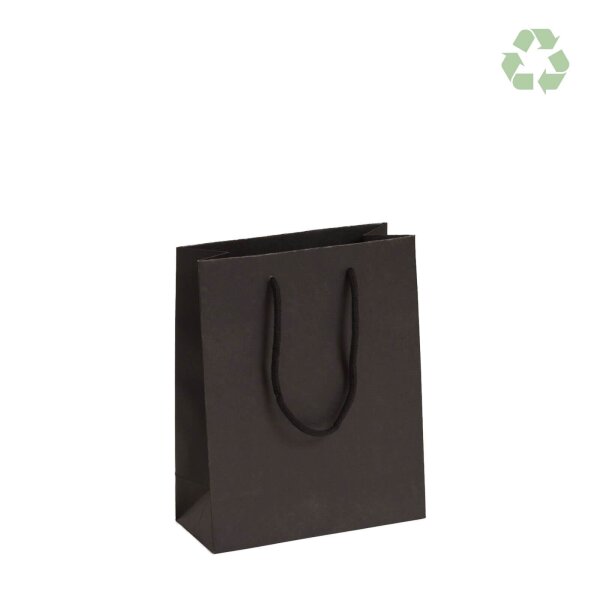 Recycling-Papiertasche mit Baumwollkordeln 22+10x27 cm - schwarz