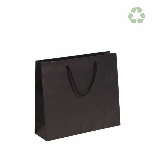 Recycling-Papiertasche mit Baumwollkordeln 32+10x27 cm - schwarz