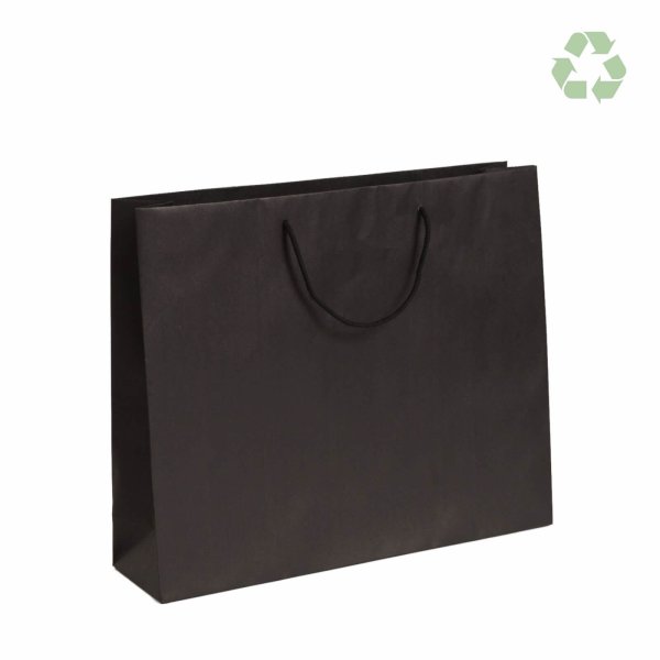 Recycling-Papiertasche mit Baumwollkordeln 42+13x37 cm - schwarz