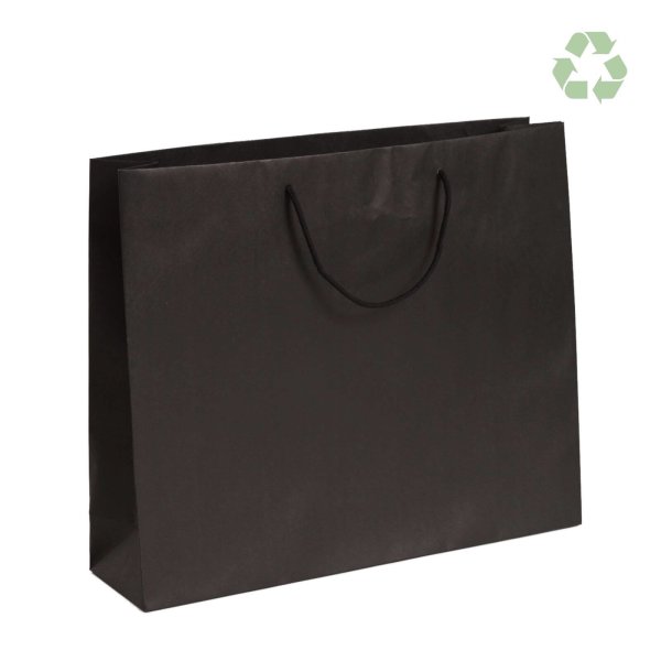 Recycling-Papiertasche mit Baumwollkordeln 54+14x44,5 cm - schwarz
