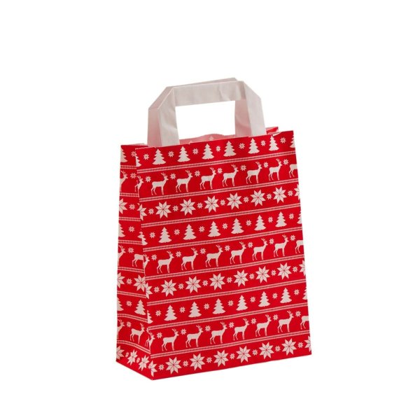 Kleine Papiertüten für Weihnachten mit Norweger-Motiv (rot/weiß)18+08x22 cm