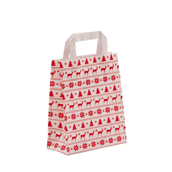 Kleine Papiertüten für Weihnachten mit Norweger-Motiv (weiß/rot)18+08x22 cm