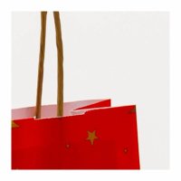 Rote Papiertaschen mit Sterne gold - 18x7x24 cm - Papierkordeln