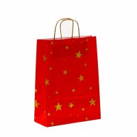 Weihnachtliche Papiertaschen in rot mit goldenen Sternen...