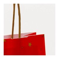 Weihnachtliche Papiertaschen in rot mit goldfarbenen Sternen und Papierkordeln - Format 36x12x41 cm - Kordeln Nahaufnahme