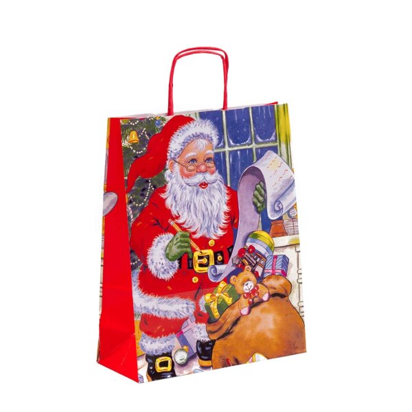 Weihnachtstasche mit Kordeln Format 24+10x31 cm - Weihnachtsmann