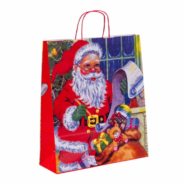Weihnachtstasche mit Kordeln Format 36+12x41 cm - Weihnachtsmann