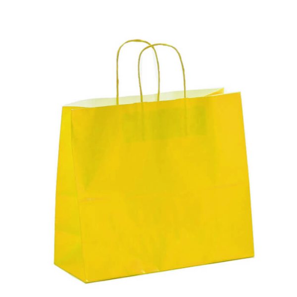 Farbige Papiertragetasche mit Papierkordel - Format 32+13x28 cm - je VPE 250 Stück - gelb