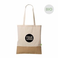Eco-Tasche - Format 36x44 cm - Bio-Baumwolle & Jute mit langen Henkeln - natur bedruckt mit Logo