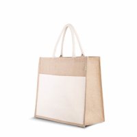 Jute-Shopper mit Seitenfach aus Baumwolle 42+20x37 cm