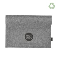 Laptoptasche aus RPET-Filz (recycelten PET-Flaschen) in grau - Format 37x26 cm - Vorderseite bedruckt mit Logo