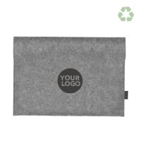 Laptoptasche aus RPET-Filz (recycelten PET-Flaschen) in grau - Format 37x26 cm - Rückseite bedruckt mit Logo