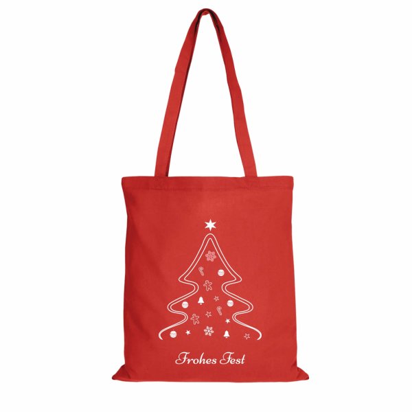 Stofftasche als Weihnachtstragetasche mit langen Henkeln - rot  - Format 38x42 cm - Motiv Weihnachtsbaum